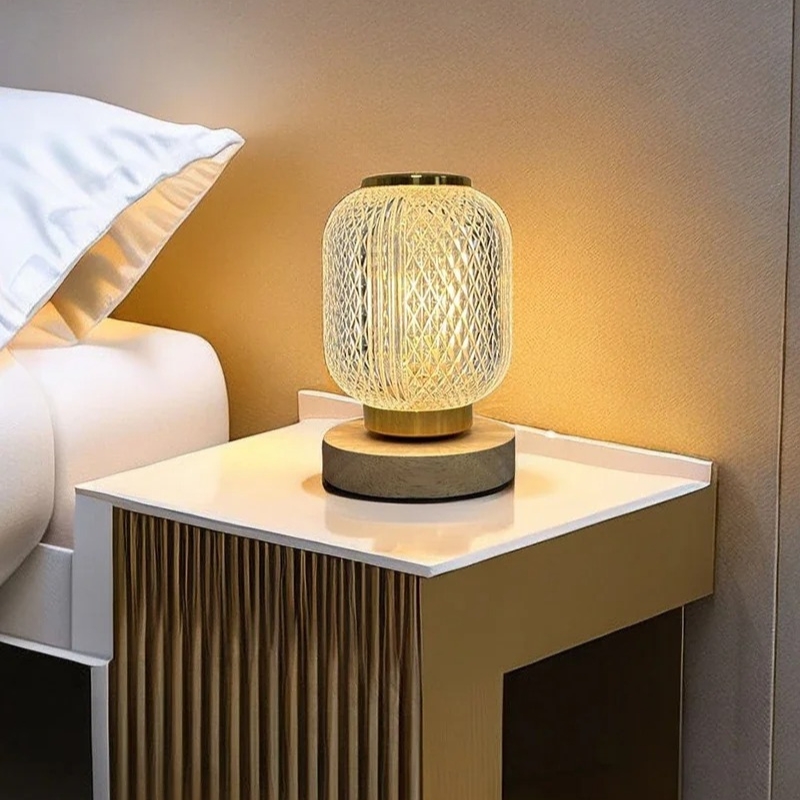 Lampe de table cristal bois style moderne