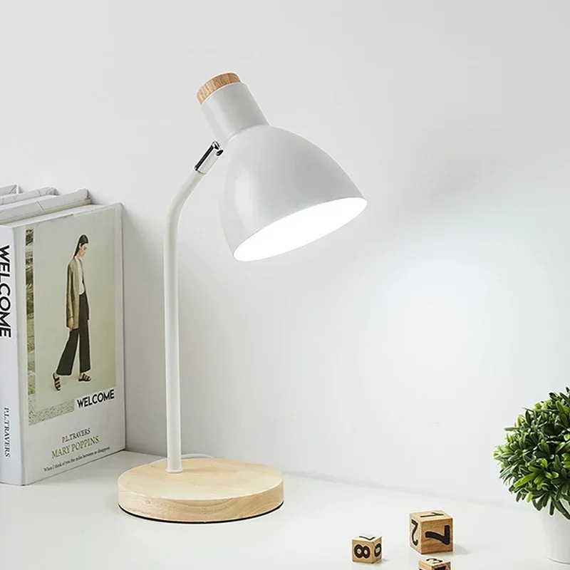 Lampe de Bureau Métal Bois Design Minimaliste