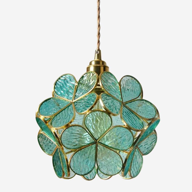 Suspension florale en verre bleu