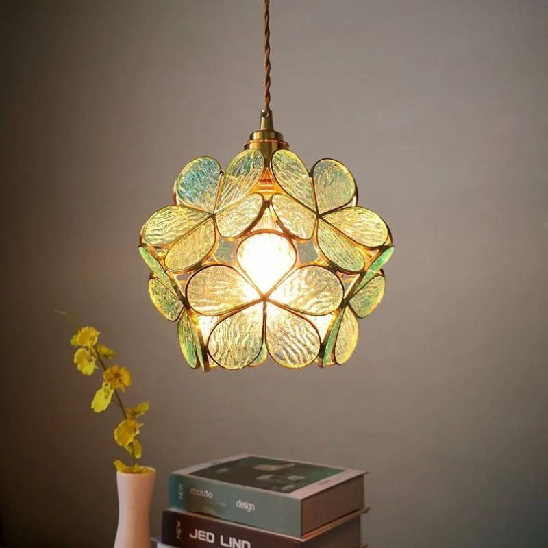 Suspension florale en verre bleu